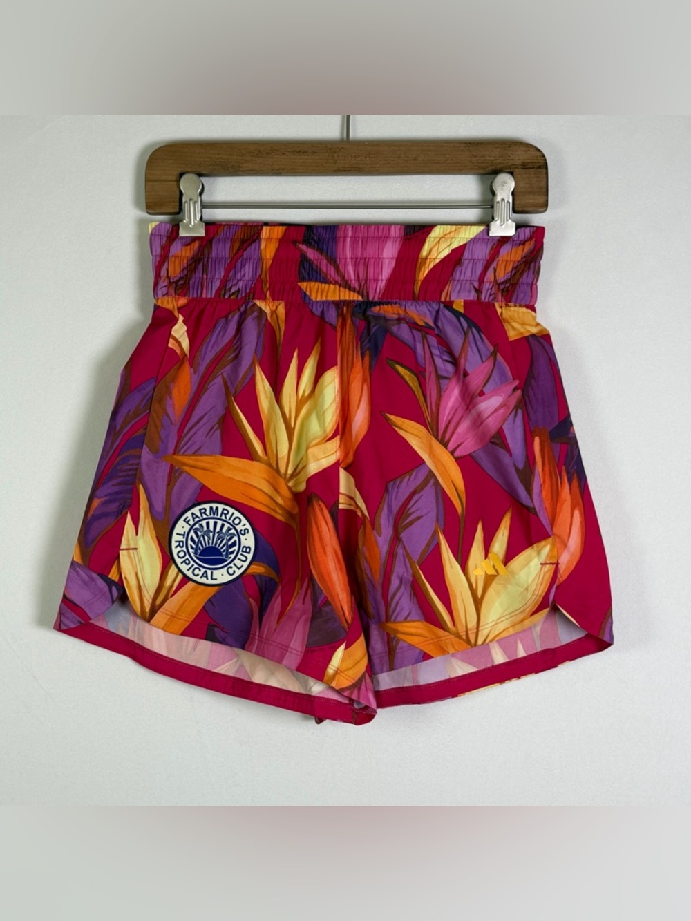 Farm Rio x Adidas Women Tropical Print Shorts Bird of Paradise High Rise Sz S - Picture 2 of 10